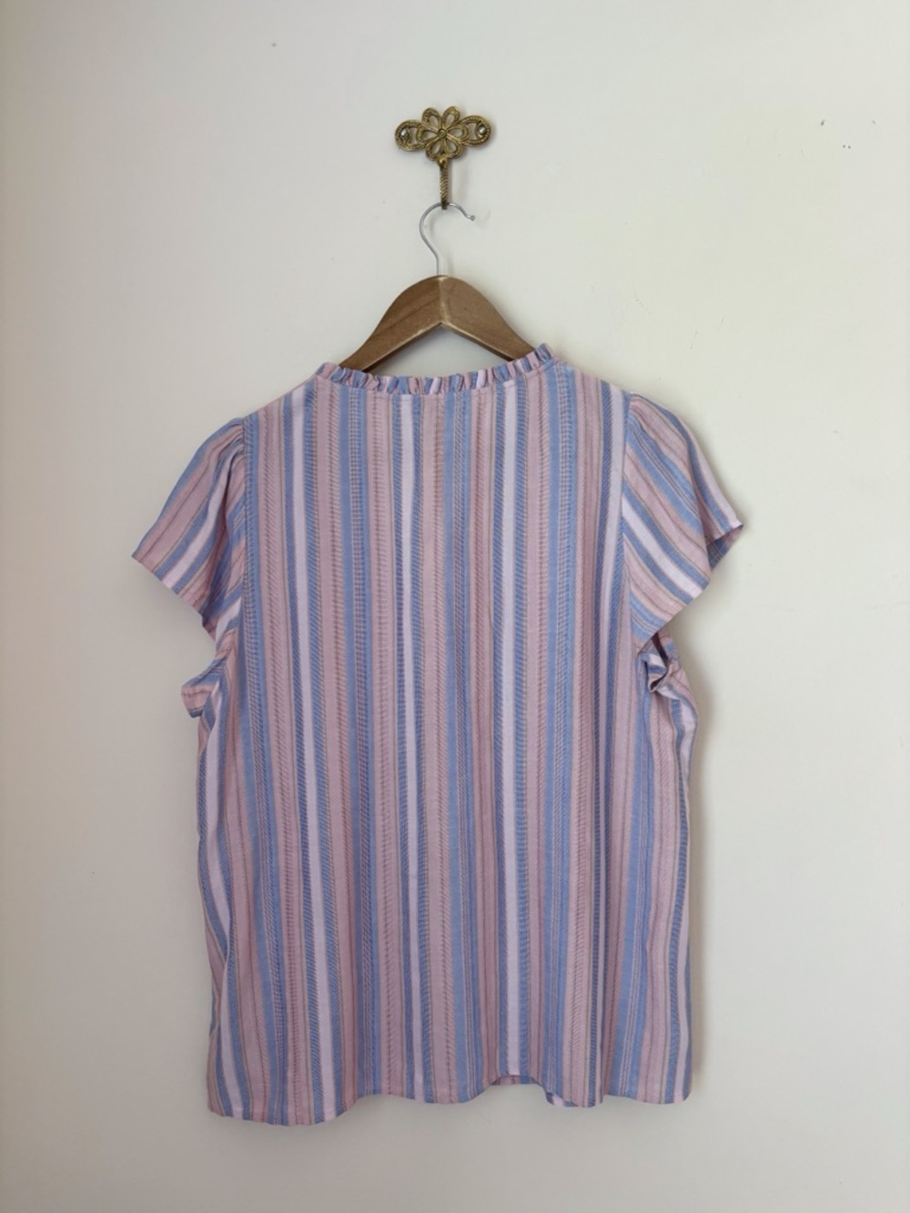 PAIGE Remy Striped Flutter Sleeve Button Front Top Medium - Picture 4 of 7